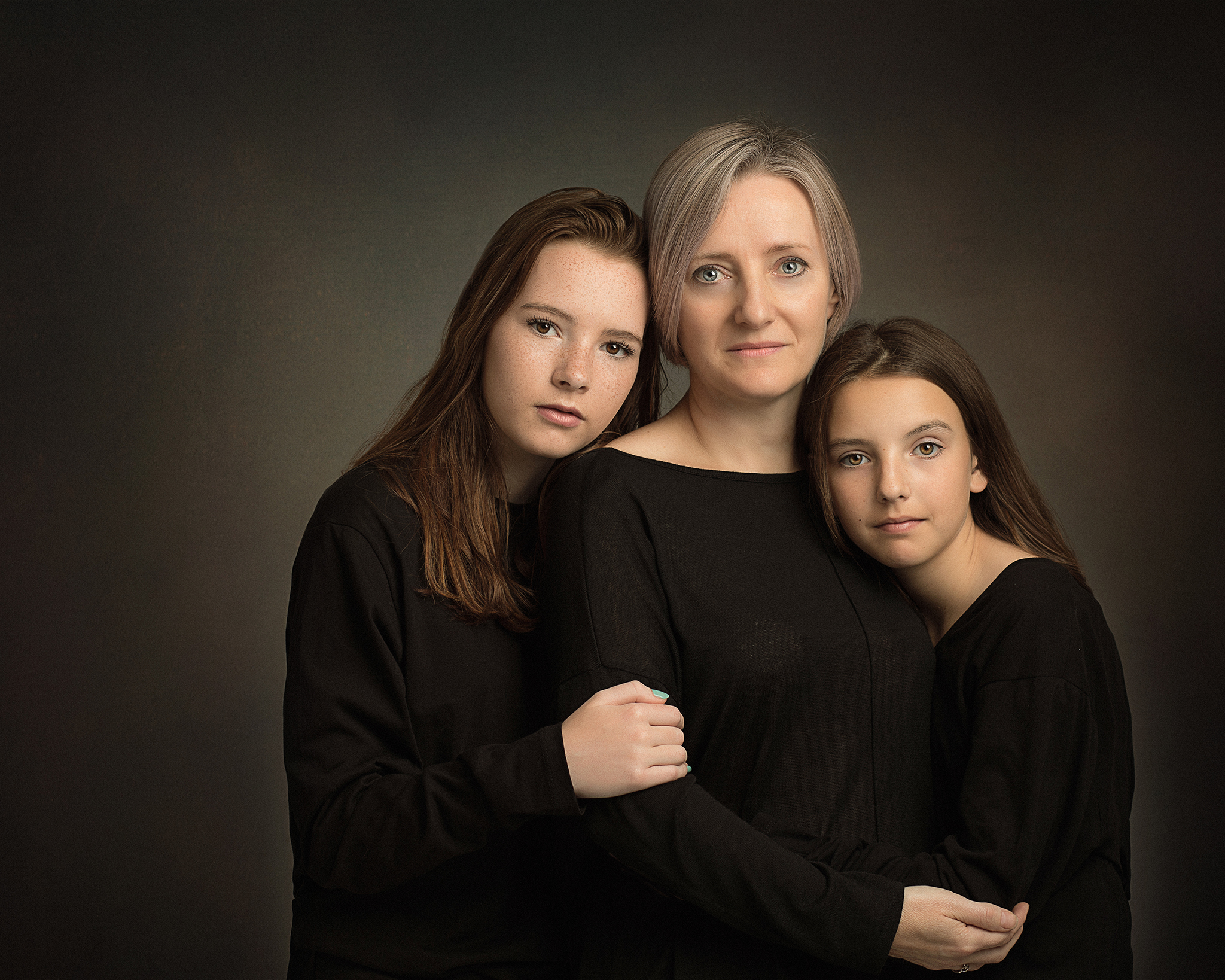 mum and daughters fine art portrait in studio by Family photographer Lancashire