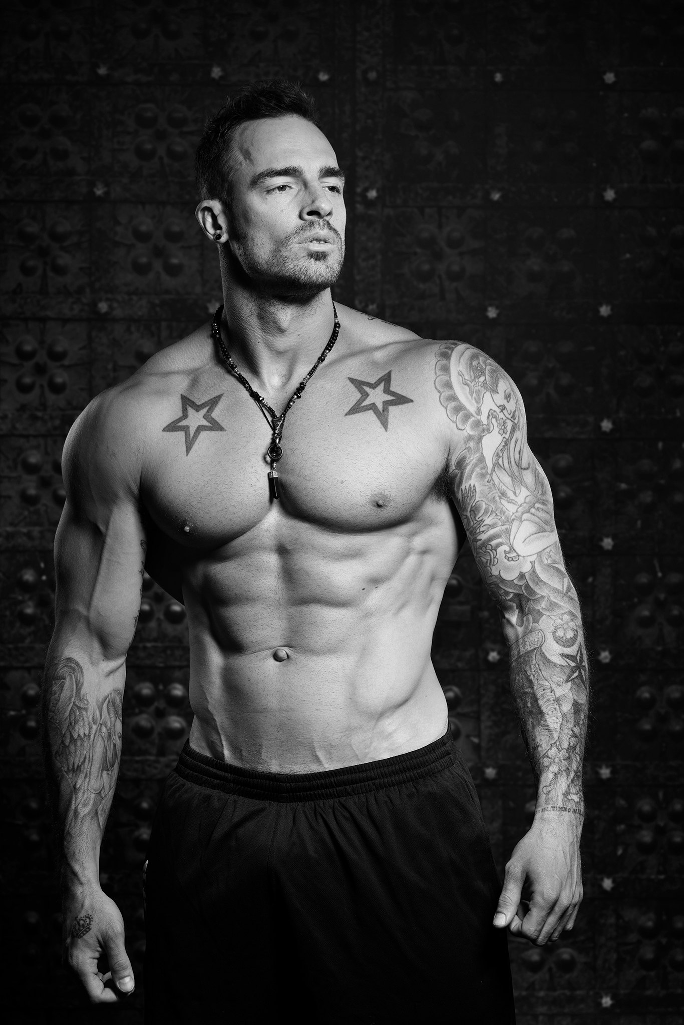 Male model fitness portfolio shoot topless muscle by Portrait photographer Preston